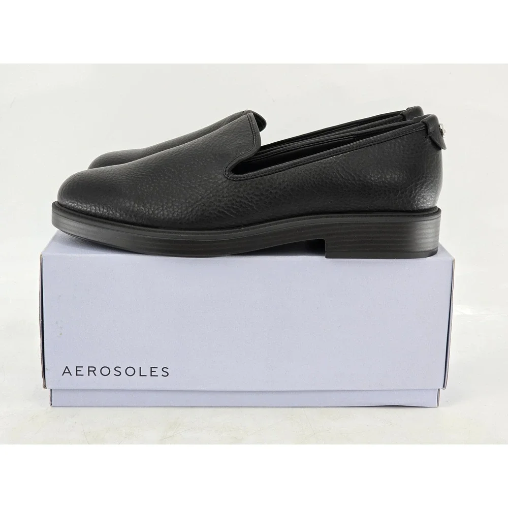 Aerosoles Poisy Fx Tumble Loafers Women 11 Black Slip On Leather Shoes - New